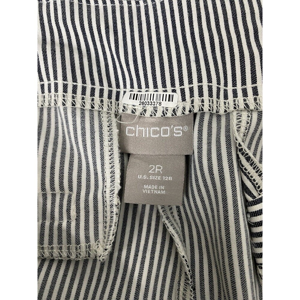 Chico's Dress Pants Women's Size 2R 12 L Navy Blue White Pinstripe  Stretch - Picture 6 of 14